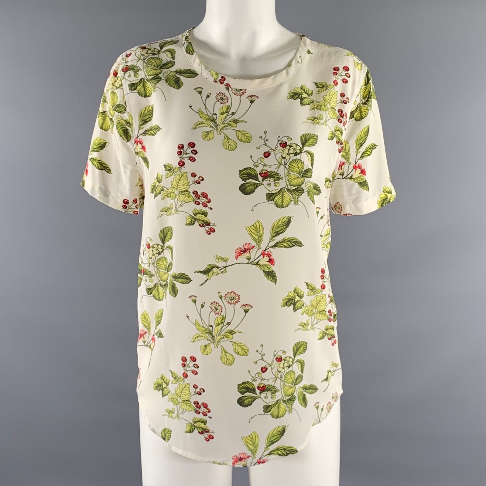Equipment Size Xs Indigo Green Silk Floral Casual Top
